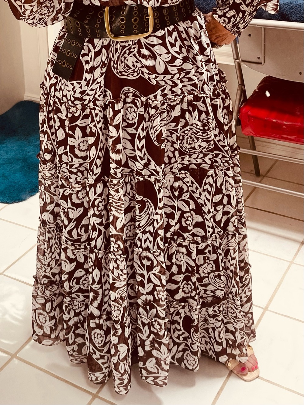 MSK Brown & White Floral Paisley Maxi Dress with Tie Neck &Elastic waist band. - Picture 12 of 12